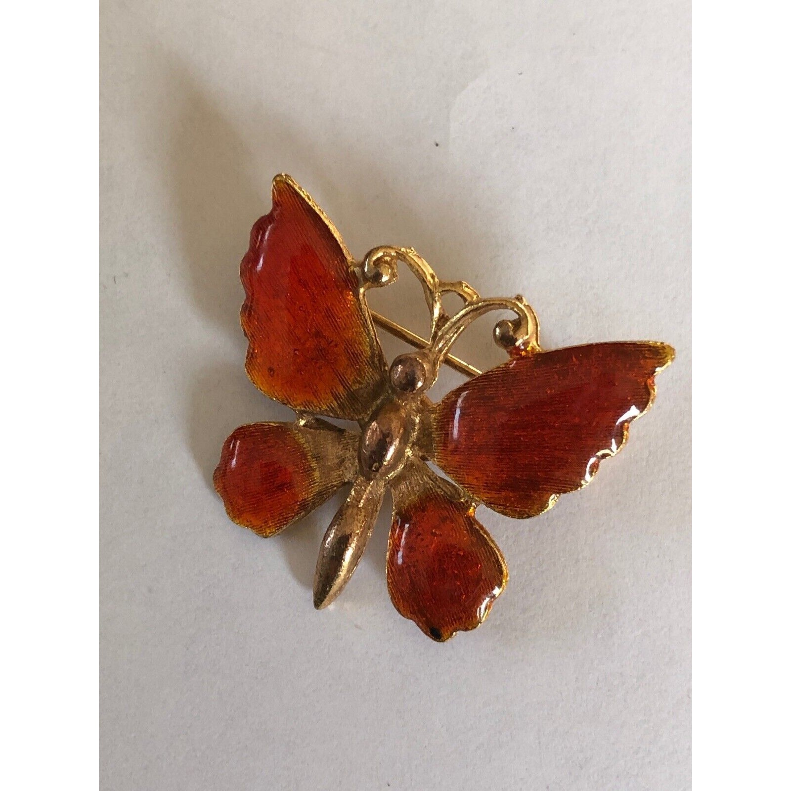 Vintage Gold Tone Orange Enamel Butterfly Collection Pin 8$